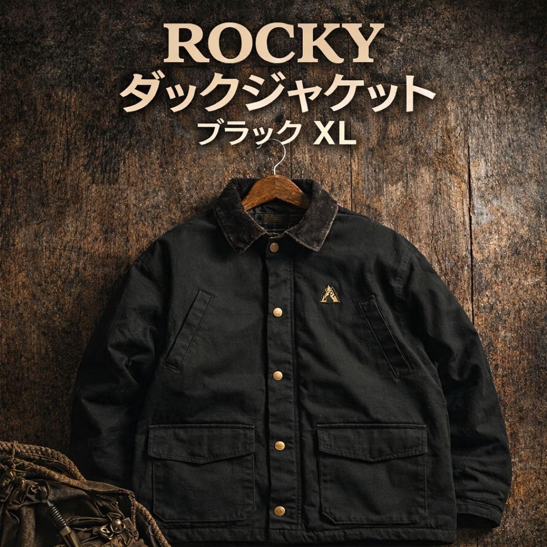ROCKY ダックジャケット ワークジャケット 中綿 黒 XL 襟コーデュロイ