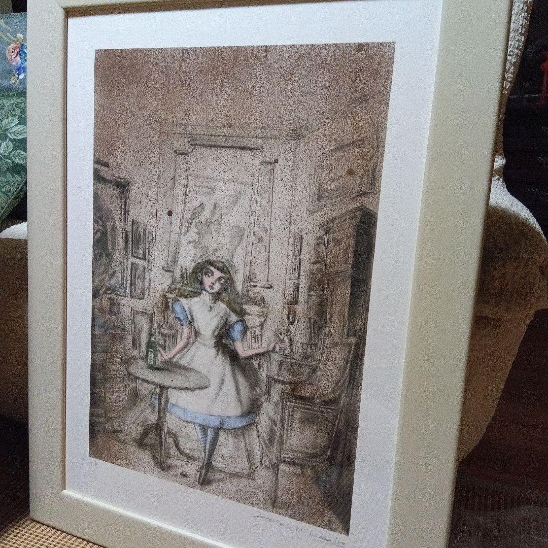 ね*こ様 金子國義　金子国義　リトグラフ　サイン　署名 不思議の国のアリス 金子國義 金子国義 版画 サイン 署名 手彩色 リトグラフ 不思議の国の