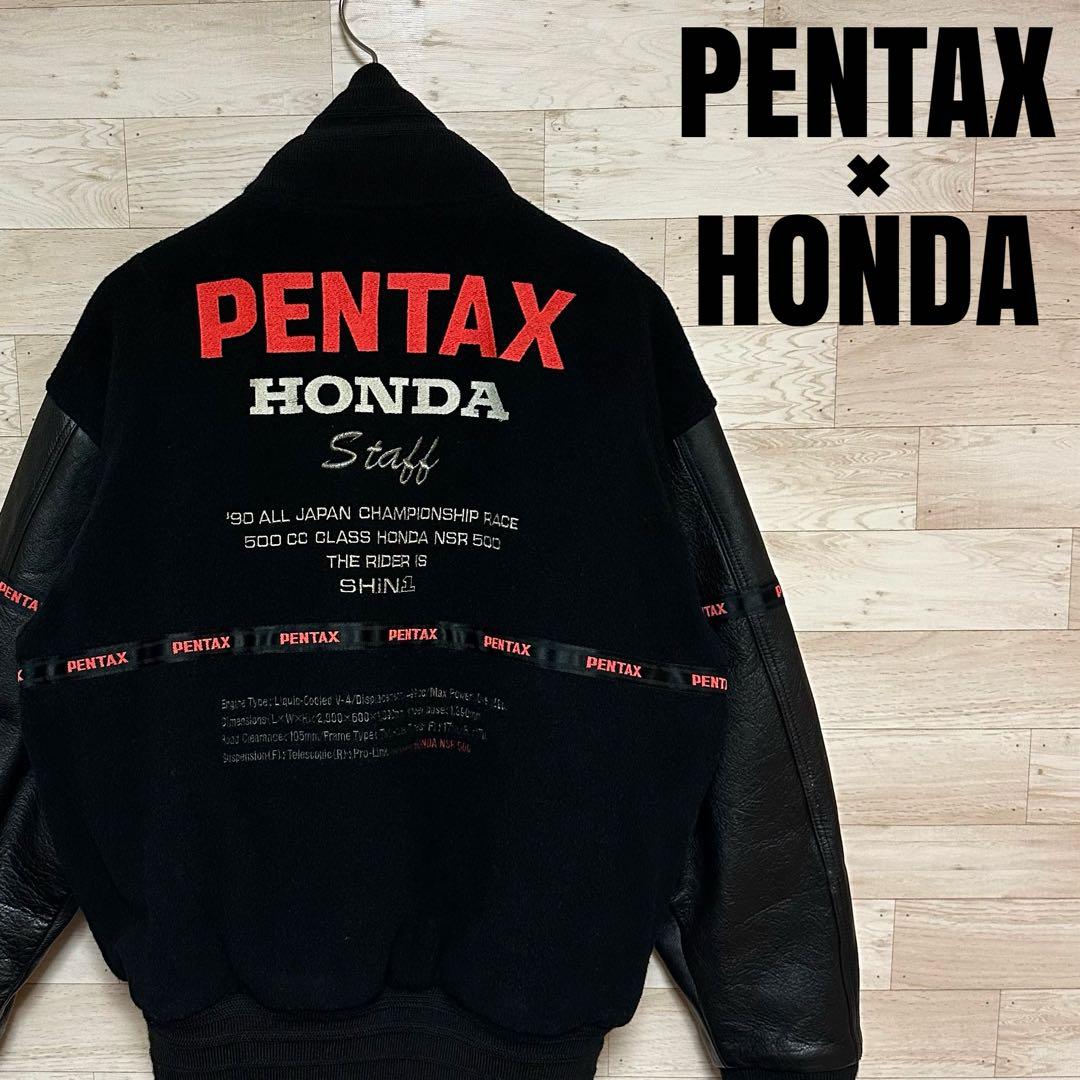 ✨HONDA PENTAX ホンダ 刺繍 ウール レザー ジャケット M✨