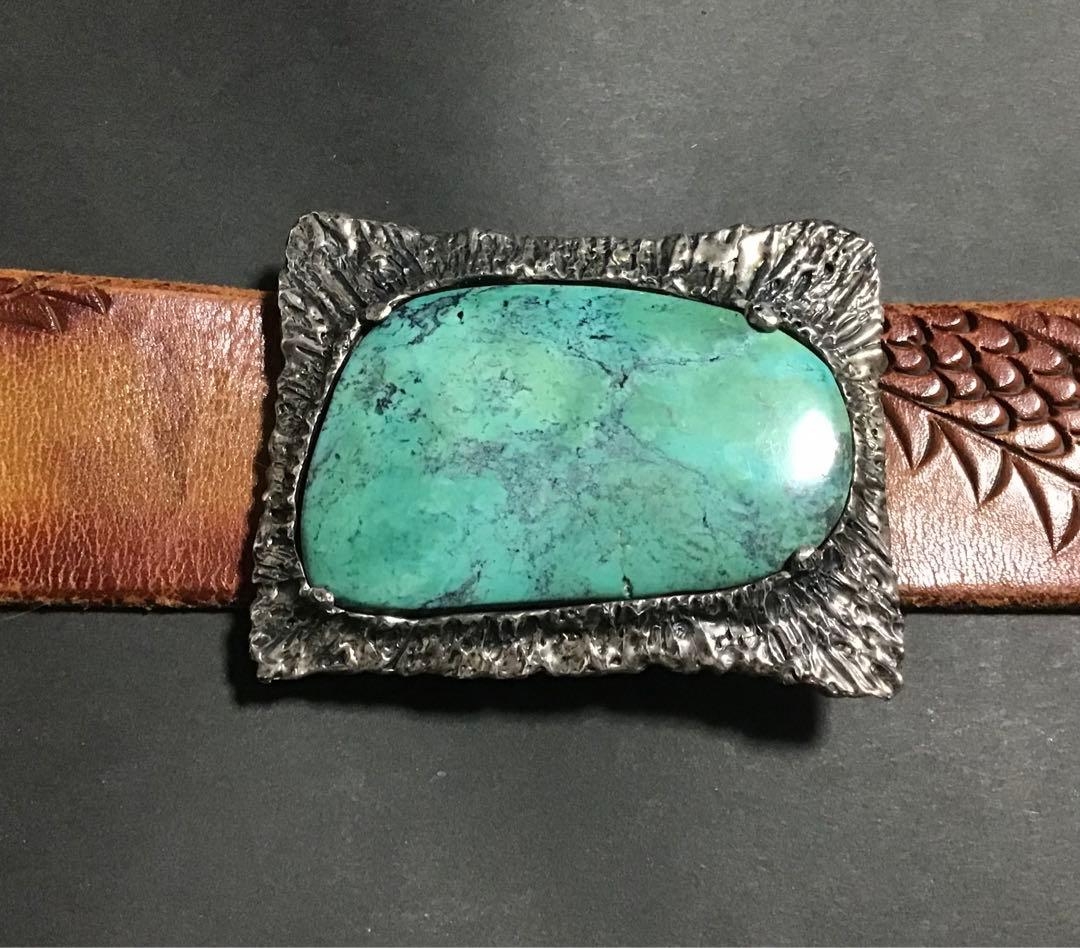 ターコイズ大粒シルバー925バックル　ネイティブ