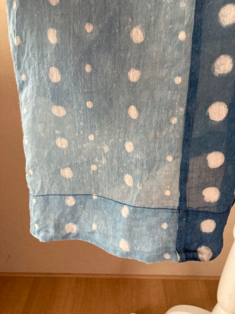 ◉45R シルク混インディゴドット柄パッチワークチュニックブラウス