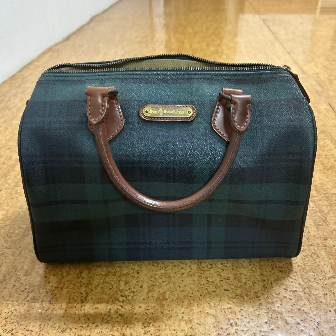 ボストンバッグ ダークグリーン チェック柄