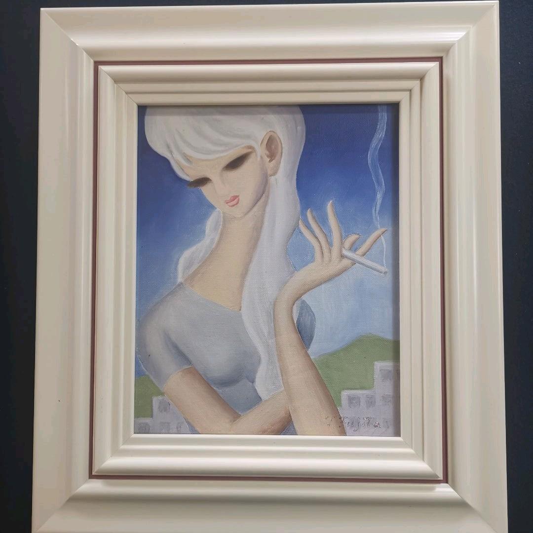 藤田東光 肉筆 真作 額サイズ 42x36.5cm作品サイズ訳 26x21cm