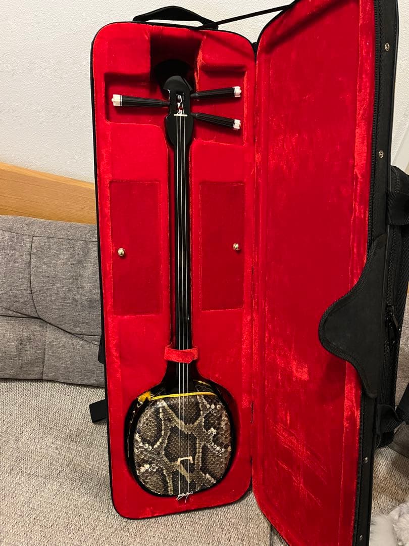 最終　美品　本蛇皮三線、ケース、水牛爪付き