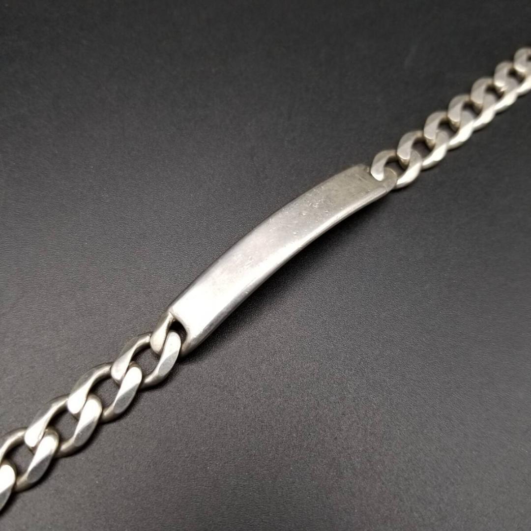 英国 ヴィンテージ IDタグ 長方形プレート 925 シルバー ブレスレット
