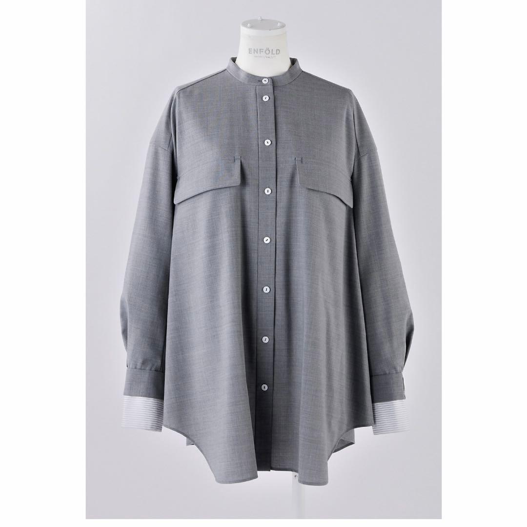 完売 極美品✨ENFOLD グレー オーバーシャツ ストライプ 38
