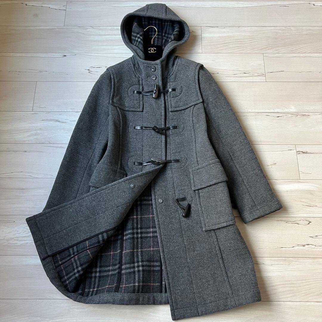 希少カラーピンクチェック　バーバリーブルーレーベル　ダッフルコート　ウール100