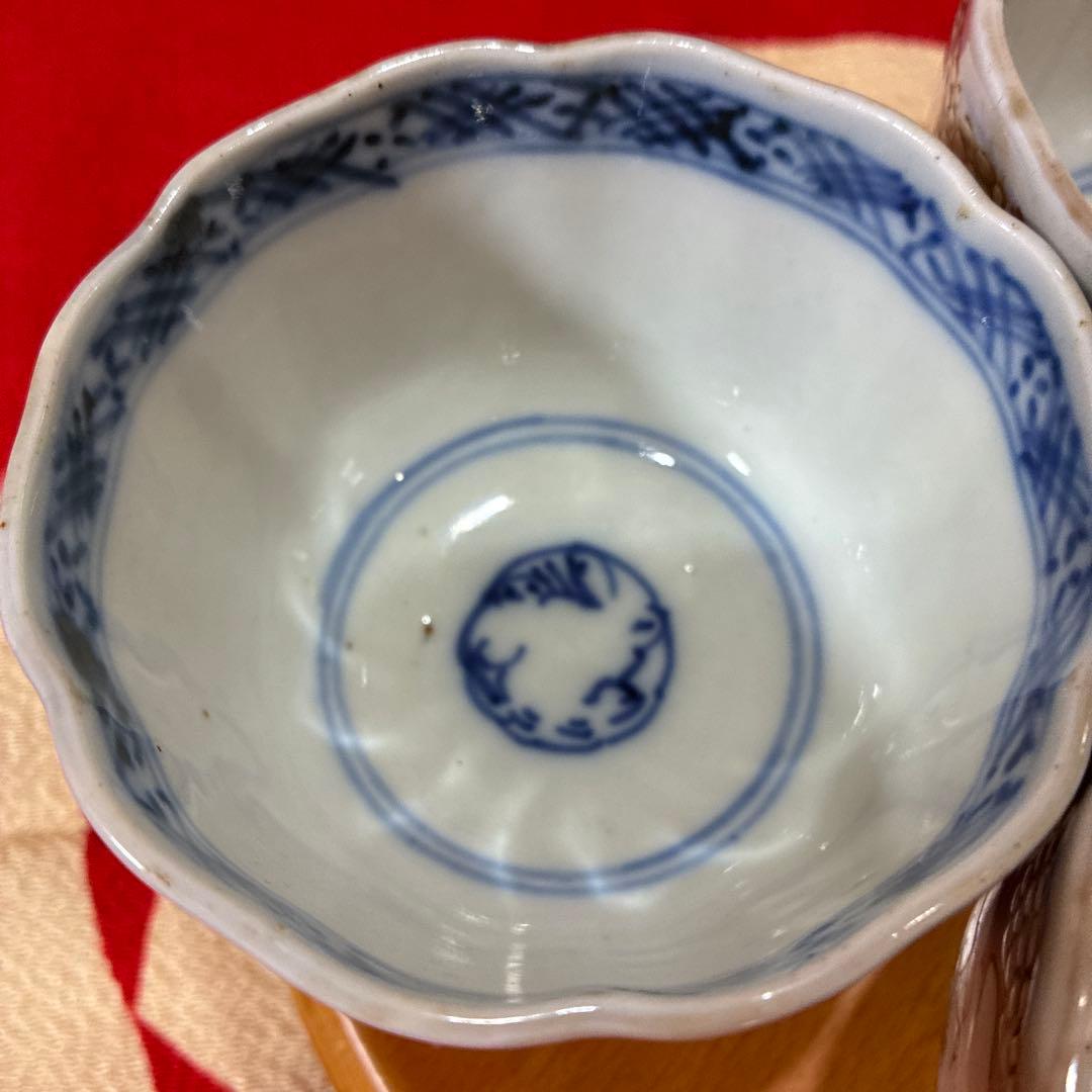 古伊万里 色絵／金彩 手描き 蕎麦猪口／向付 草木花紋様 無傷3個