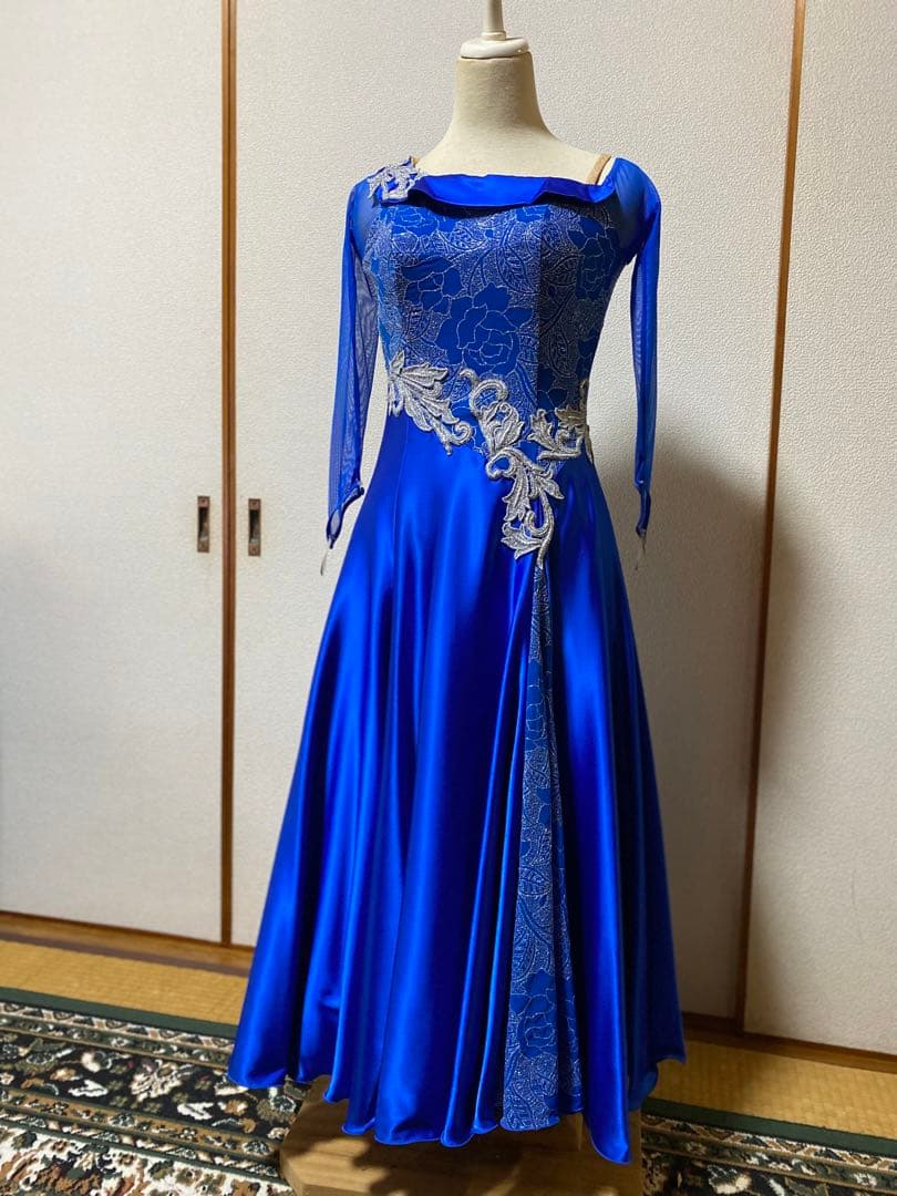 鮮やか青色ドレス 社交ダンス（セキネ） 社交ダンススタンダードドレス（ロイヤルブルー/青）【商品番号AIー