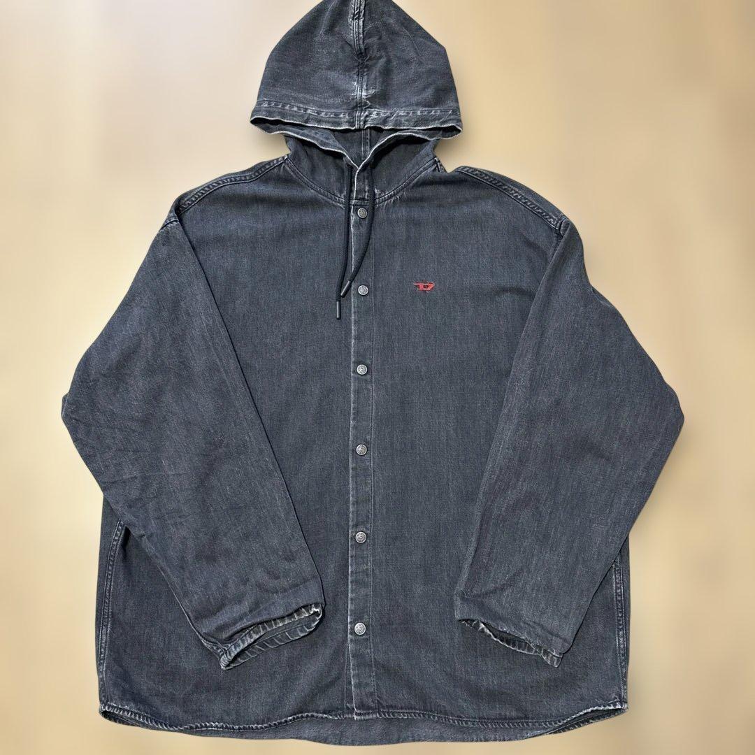 DIESELディーゼル　デニムシャツパーカー　ブラック　ダークグレー