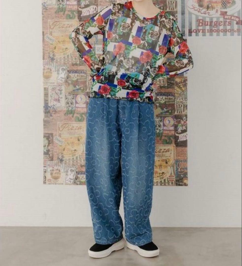 【完売品】ScoLar スカラー　花 ジャガードデニムパンツ ワイドパンツ
