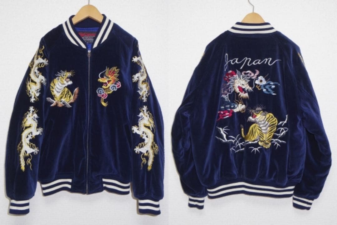 刺繍ドラゴン虎スカジャン ネイビー