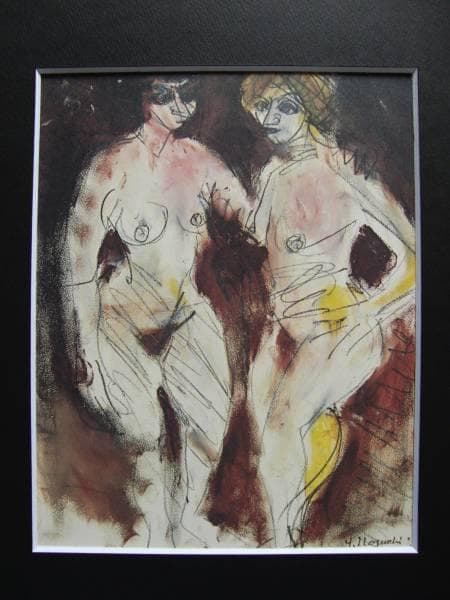 野口弥太郎、【立裸婦二人】、希少な額装用画集画、新品高級額 額装付