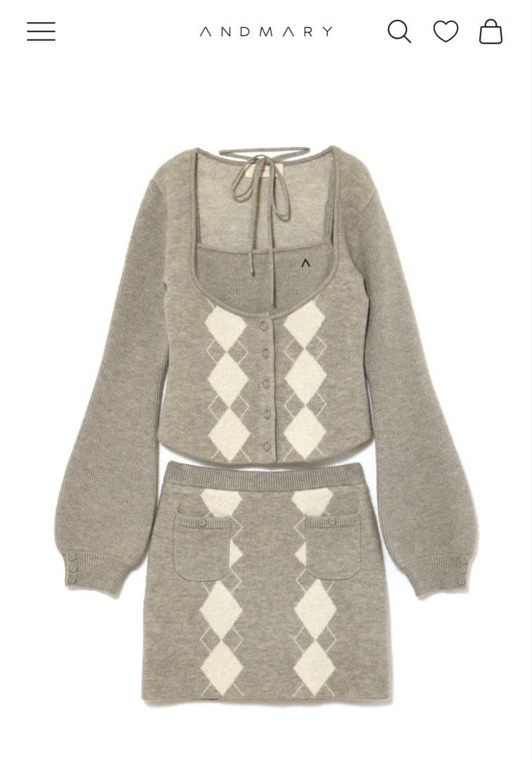andmary Argyle ribbon knit set up - メルカリ