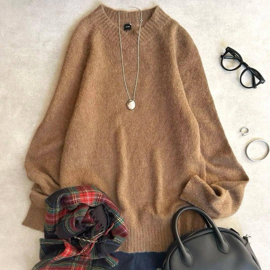 美品▲ATON エイトン//ベビーアルパカウールVネックニット▲キャメルブラウン