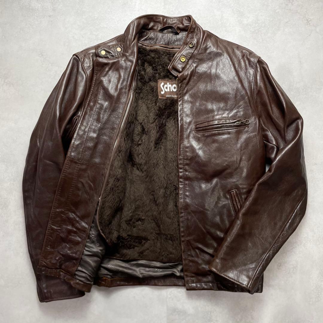 美品 希少カラー ショット シングルライダース ボアライナー付き ブラウン 36 36】Schott ショット ボアライナー レザージャケット 本革 ブラウン