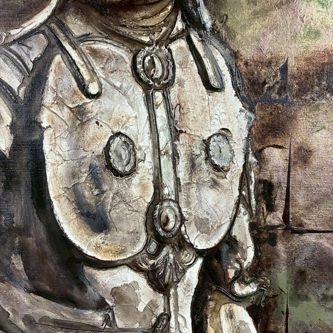 美品 佐々木英夫「持国天 立像 戎壇堂」油彩 大作 1988年作 銀箔仕様