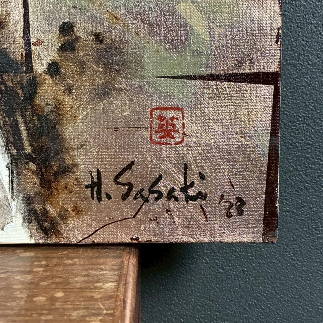 美品 佐々木英夫「持国天 立像 戎壇堂」油彩 大作 1988年作 銀箔仕様