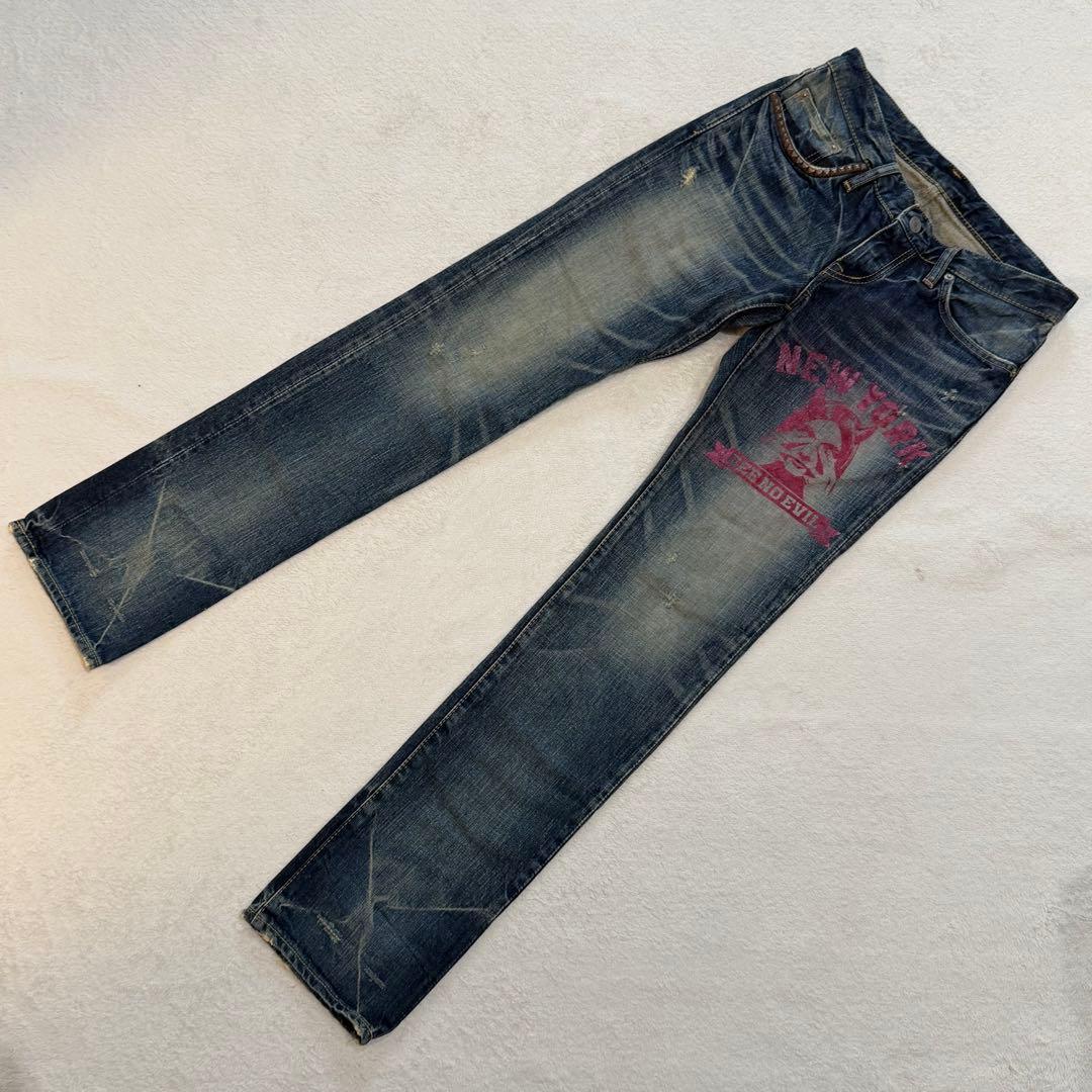 ヒステリックグラマー　SEE NO EVIL デニム　スタッズ　ダメージ加工