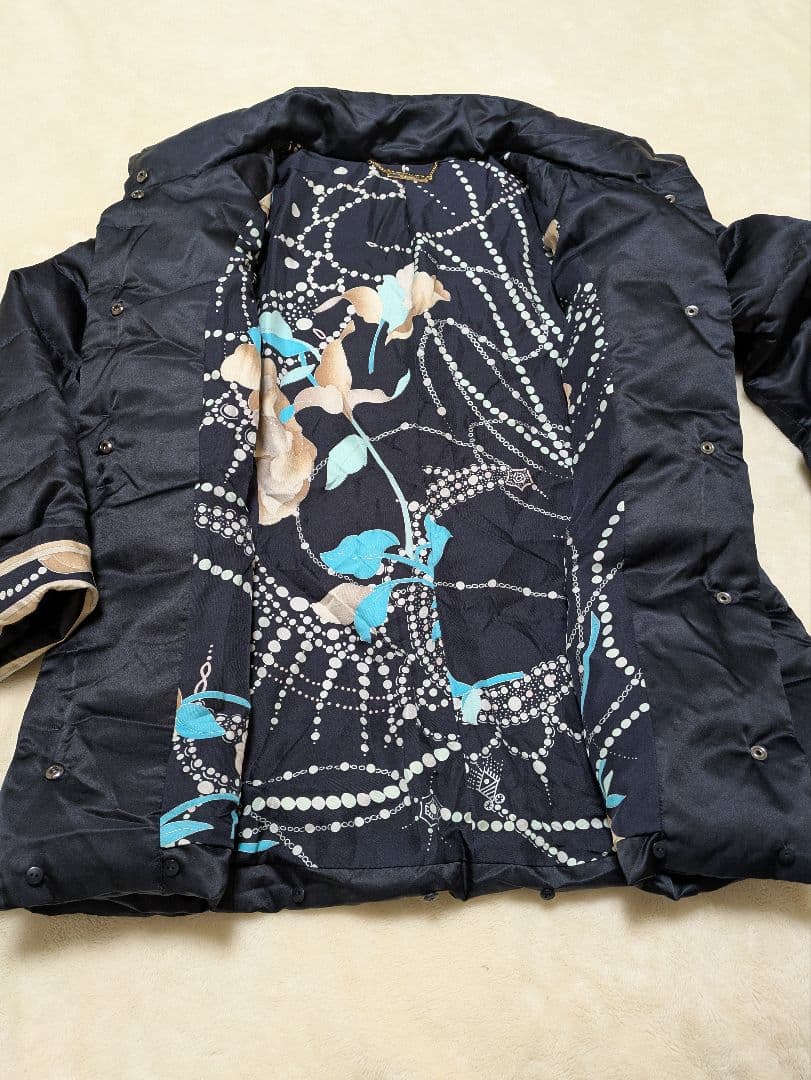 LEOPARD　レオナール　ダウンジャケット　ダウン　ネイビー　アウター　シルク