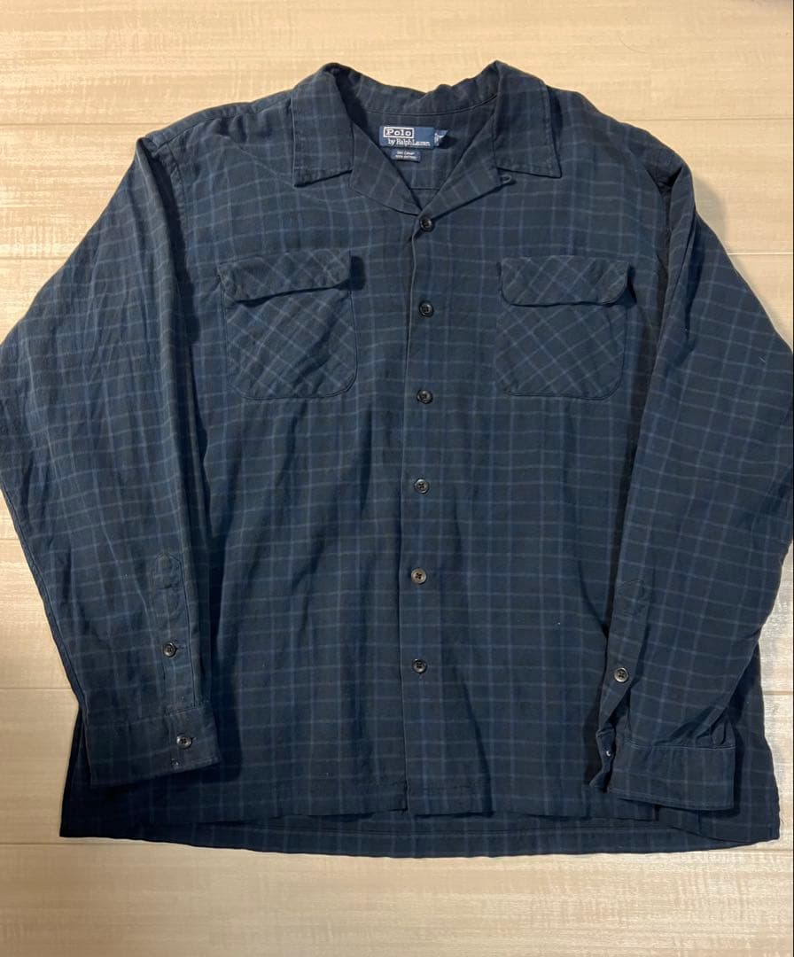 90s ラルフローレン ネルシャツ 開襟 長袖 ブラックウォッチ フランネル