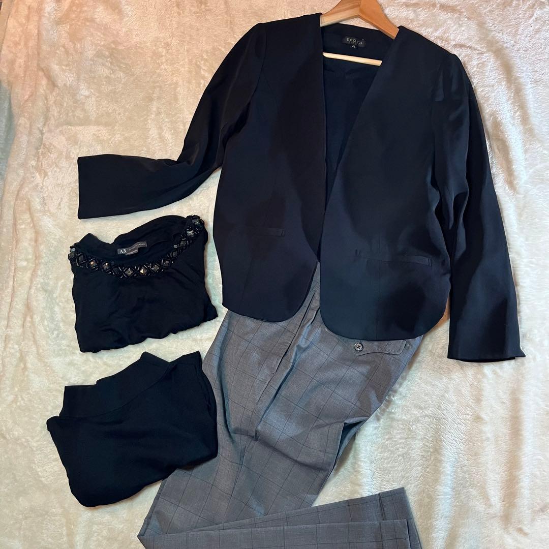レディース　セットアップ　サイズL EPOCA ノーカラー　ボタン無し　ブラック
