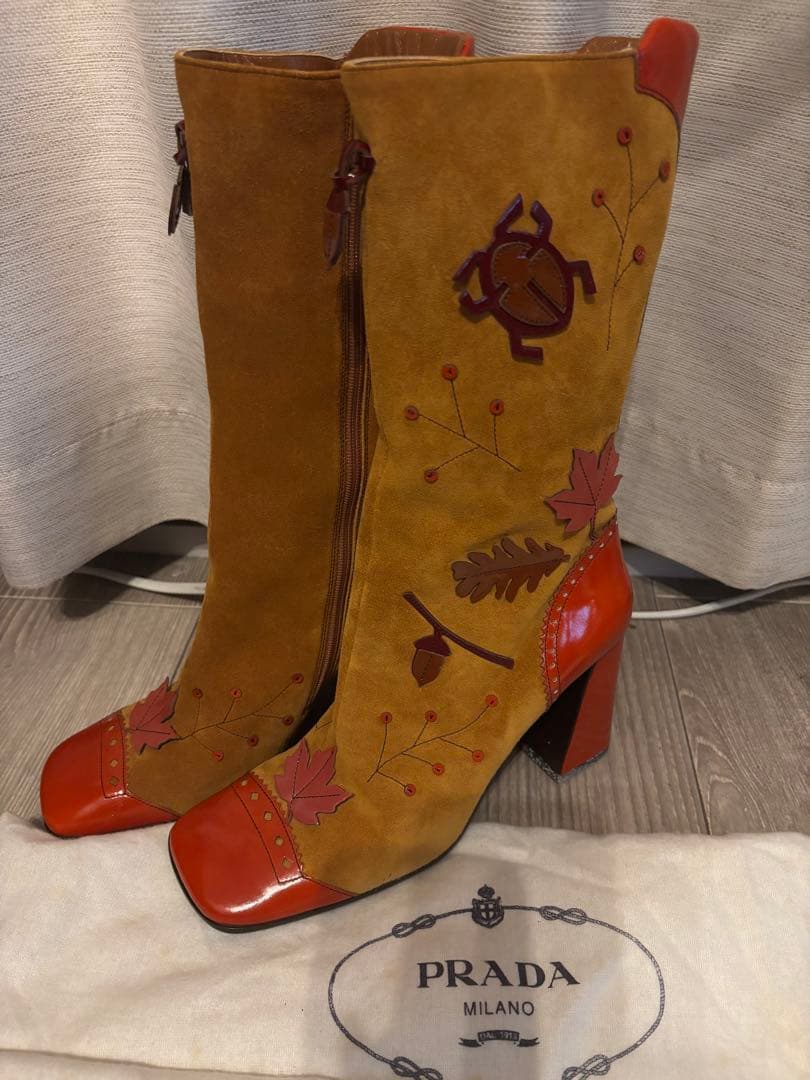 PRADA 1999年 ブーツカブトムシと落ち葉 24.5 プラダ Rare F/W 1999 Prada Green Suede Ankle Boot Sneakers NWOT | eBay