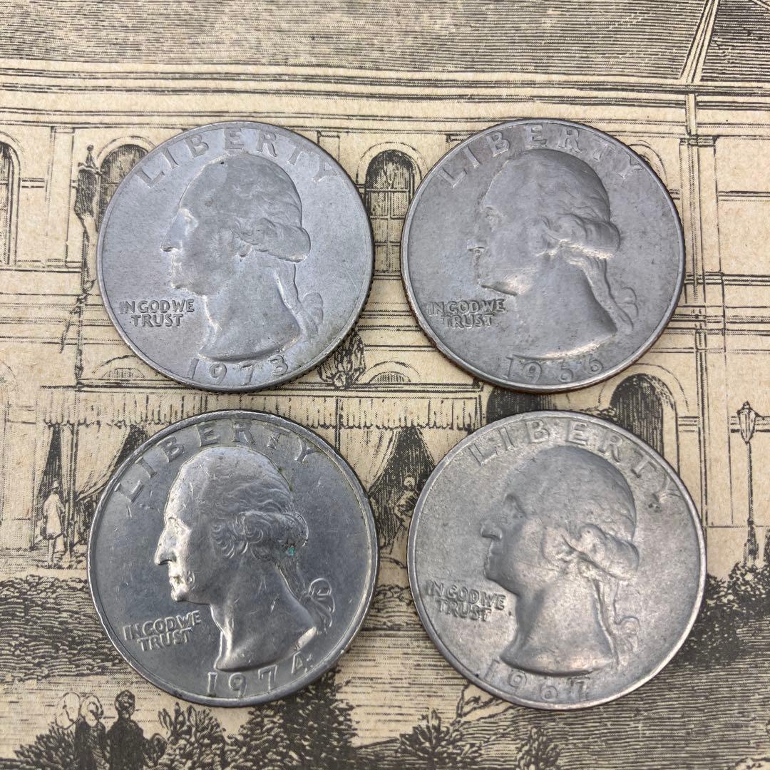 1970年代 1960年代アメリカ クォータードル 4枚セット 1960年代リバティ25セント銀貨(クォーターダラー)3枚セット