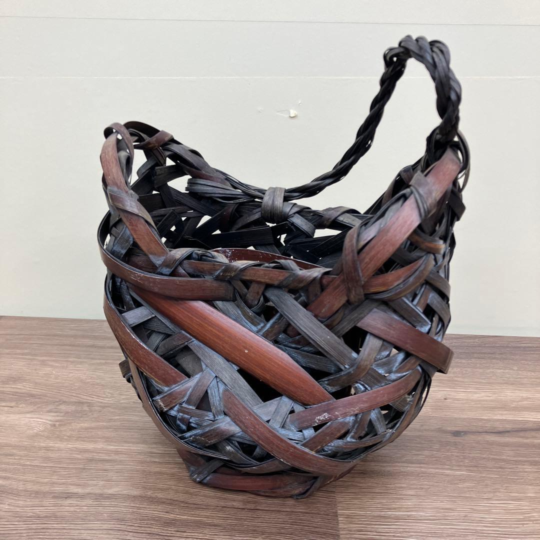 A-3 竹細工 花籠 乱れ編み 花器 落とし内筒付 茶道具 華道 インテリア