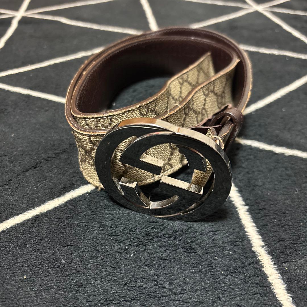 ふ*や様 GUCCI ロゴバックル ベルト ベージュ/ブラウン
