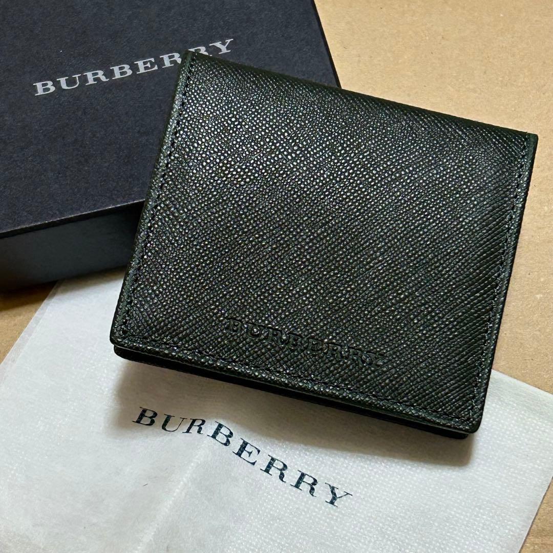 未使用 BURBERRY レザー ケース 小銭入れ グリーン