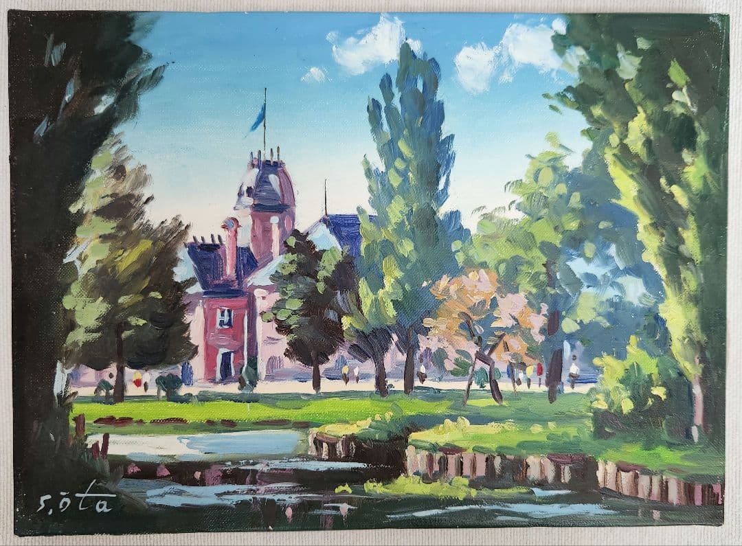 油絵　北海道庁　s.ota 真作保証 S OTA S．太田 油絵 F6号 油彩画 風景画 富士山 富士河口湖