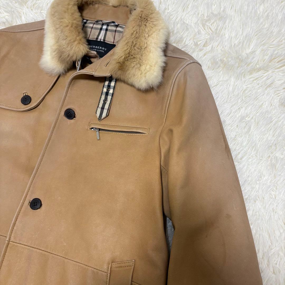 バーバリー ブラックレーベル ラムレザー ファー ジャケット Mサイズ