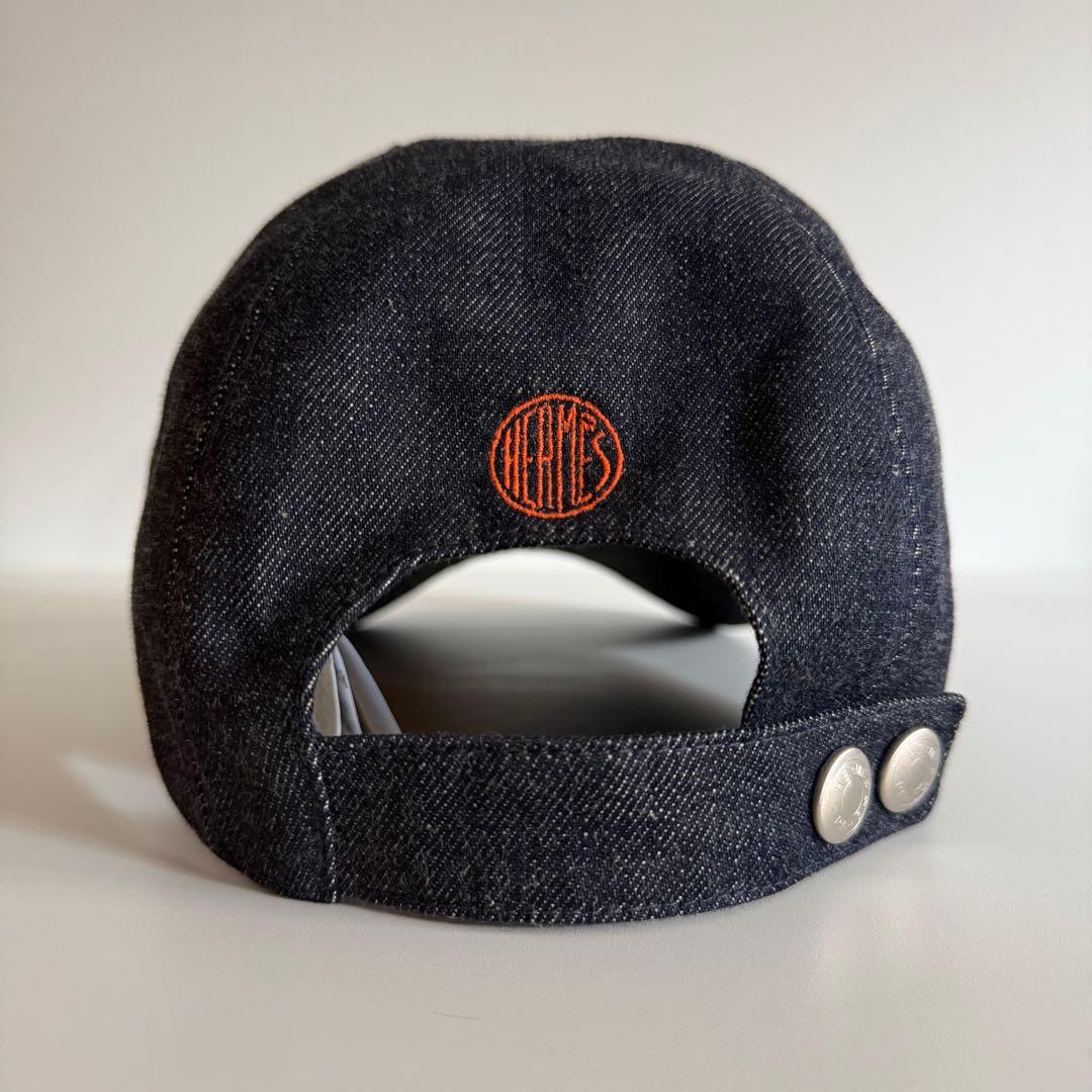 美品 サイズ60 HERMES デニムキャップ 帽子 シグネチャー 刺繍