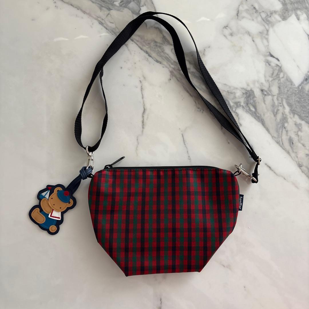 familiar 舟形ポシェット　赤チェック