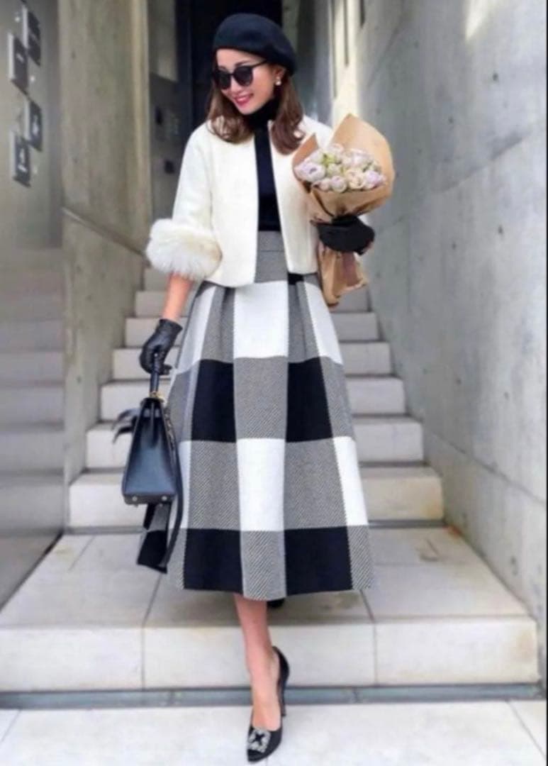 シェリエ sheller ブロックチェックスカート タグ付