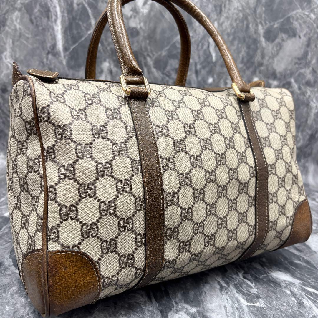 ✨極美品✨GUCCI GG ボストンバッグ ハンド レザー ブラウン ベージュ
