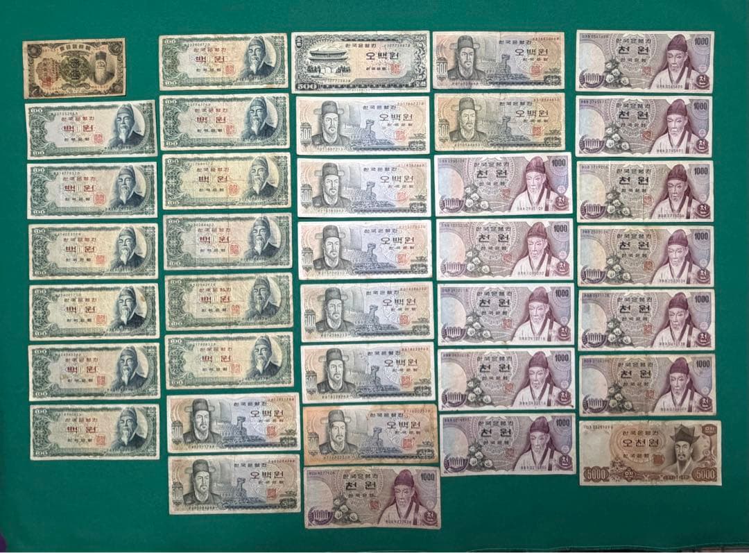 旧紙幣　古紙幣　古札　古銭　朝鮮銀行券　韓国旧紙幣　韓国ウォン　37枚まとめ