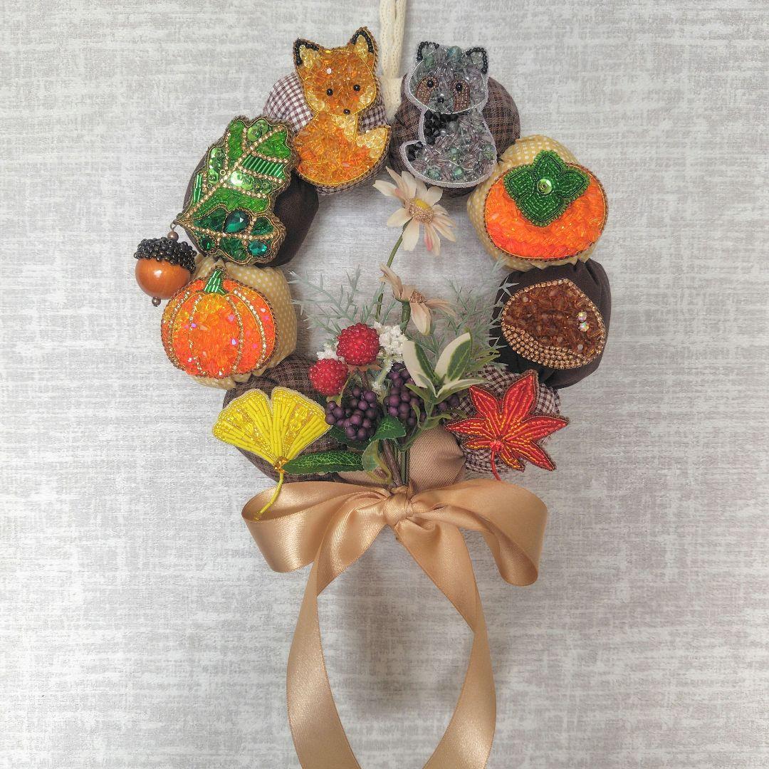 ブローチとしても使える秋のリース ハンドメイド