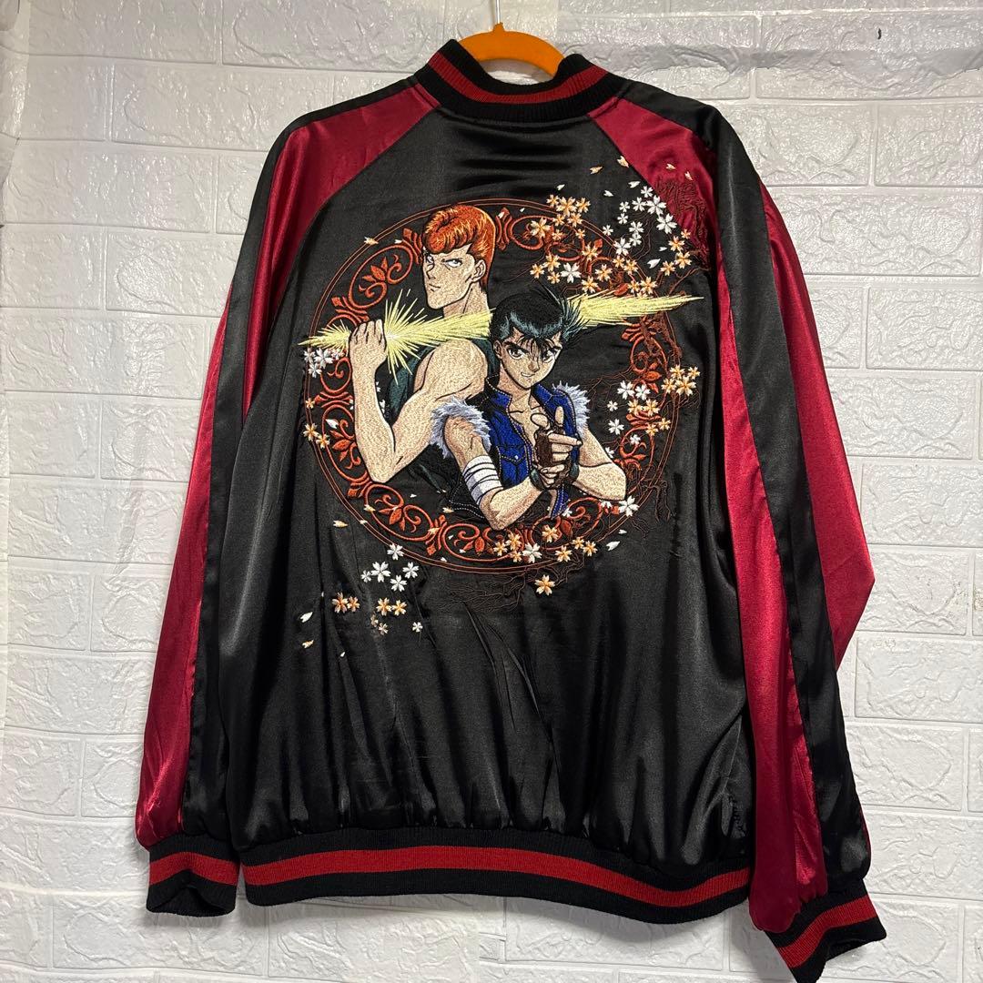 アニメキャラクター刺繍 スカジャン 黒赤