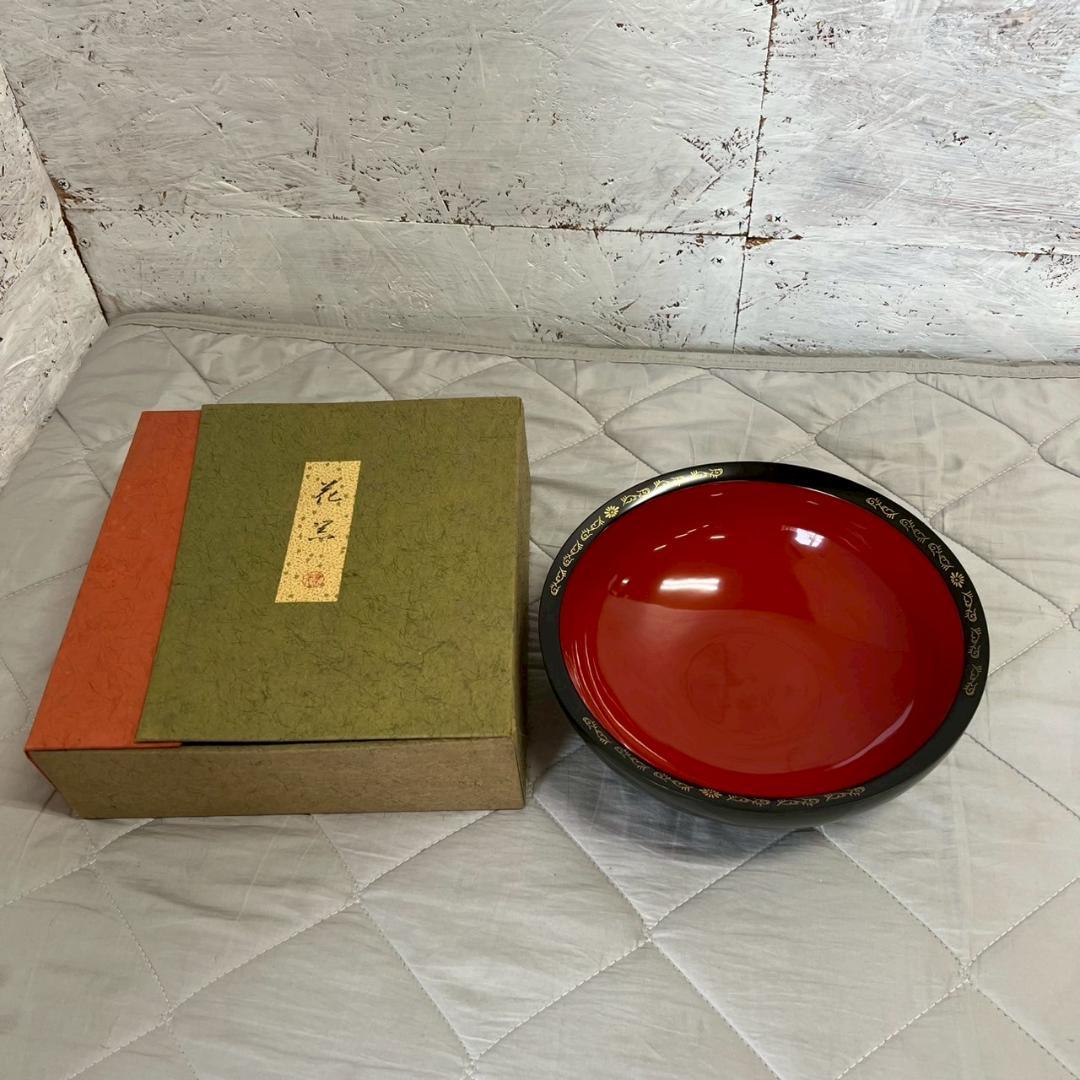 【象彦】 京漆器 花黒 京都 京漆匠 菓子盆 漆塗 漆器 赤黒漆器 A0147