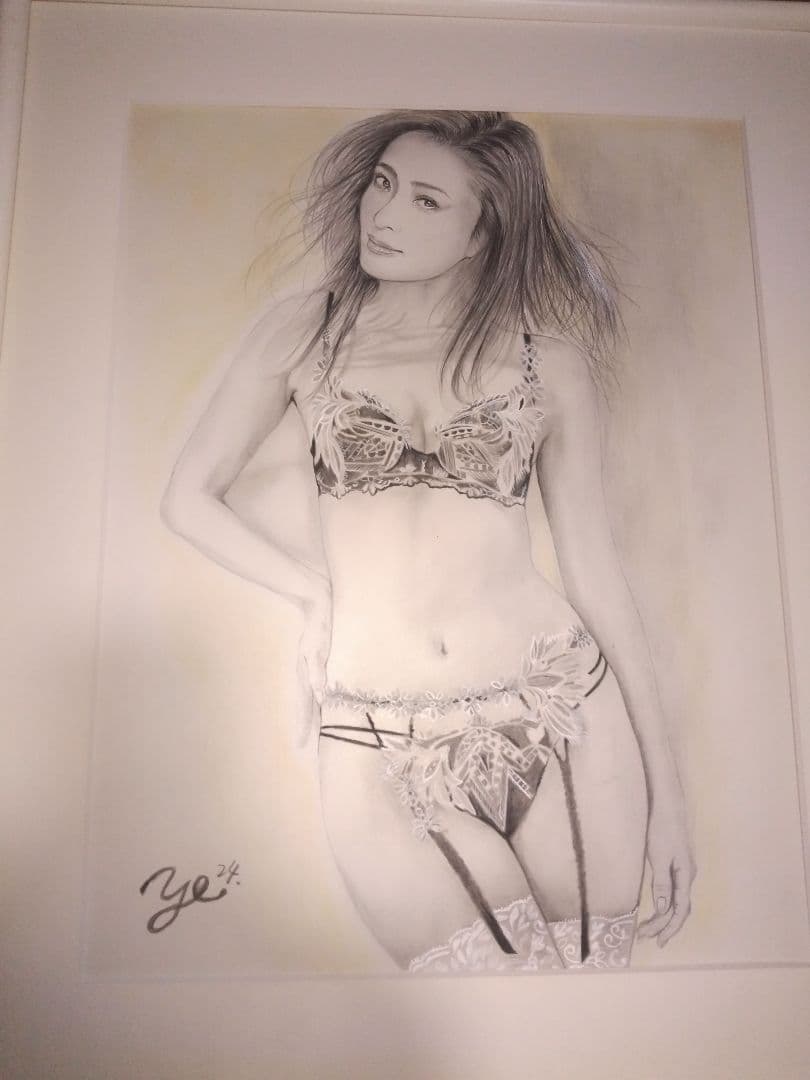 裸婦、美人画、絵画6号、しなりW山本英二、真作、肉筆、額縁、高塚