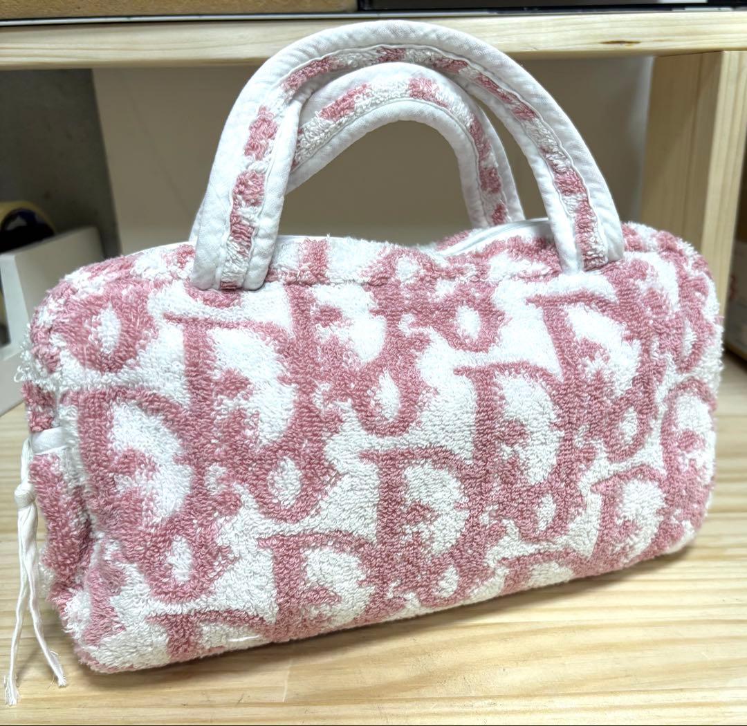 希少 Dior タオル地 ハンドバッグ ピンク/ホワイト トロッター 小物入れ