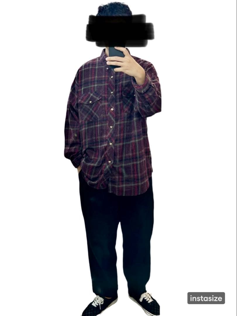 希少 USA製 XL ラルフローレン ネルシャツ ポニーなし グラフチェック渋色