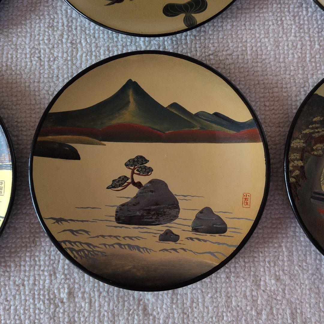 金地 金魚・猪苗代湖デザイン 金色小皿 8枚セット