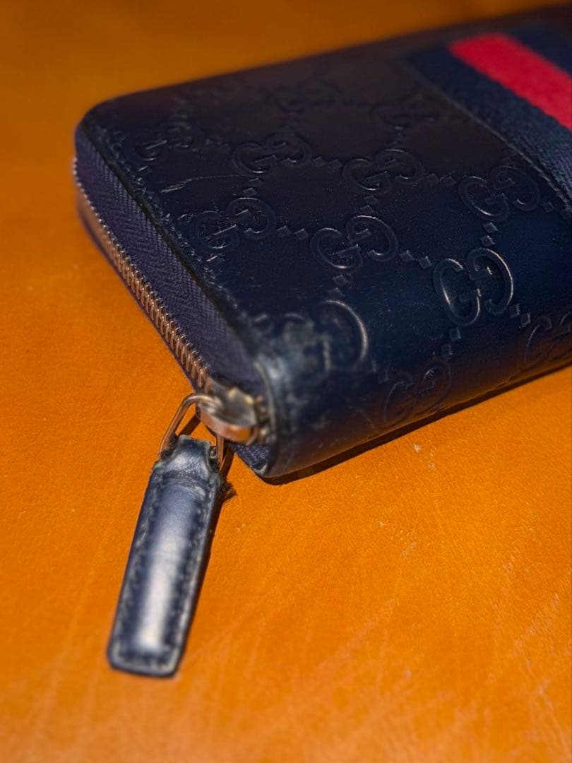 GUCCI長財布 シェリーライン GG柄シマ レザーネイビー - メルカリ
