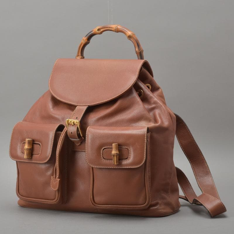 美品◇GUCCI グッチ バンブー リュックサック 本革 レザー ブラウン 鞄