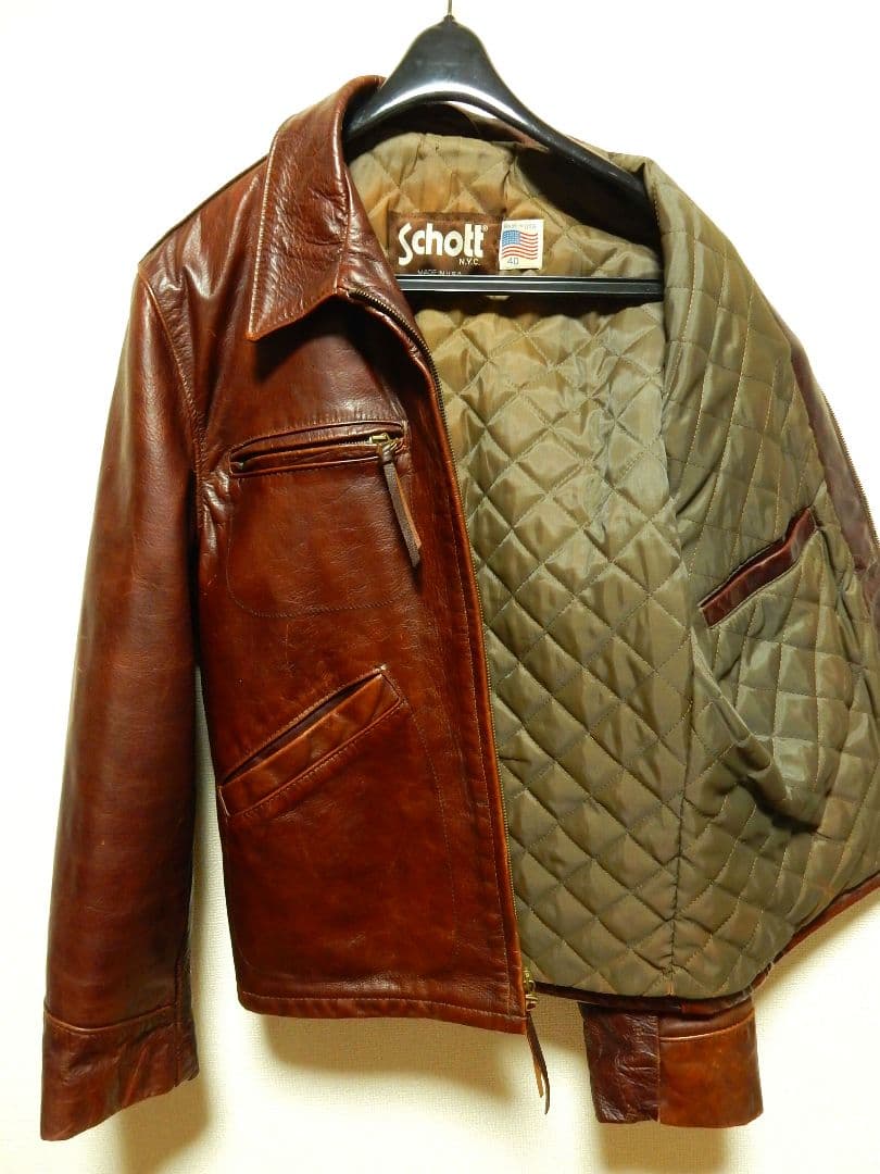 ショットschott襟付シングルライダース634トラッカージャケット40赤茶