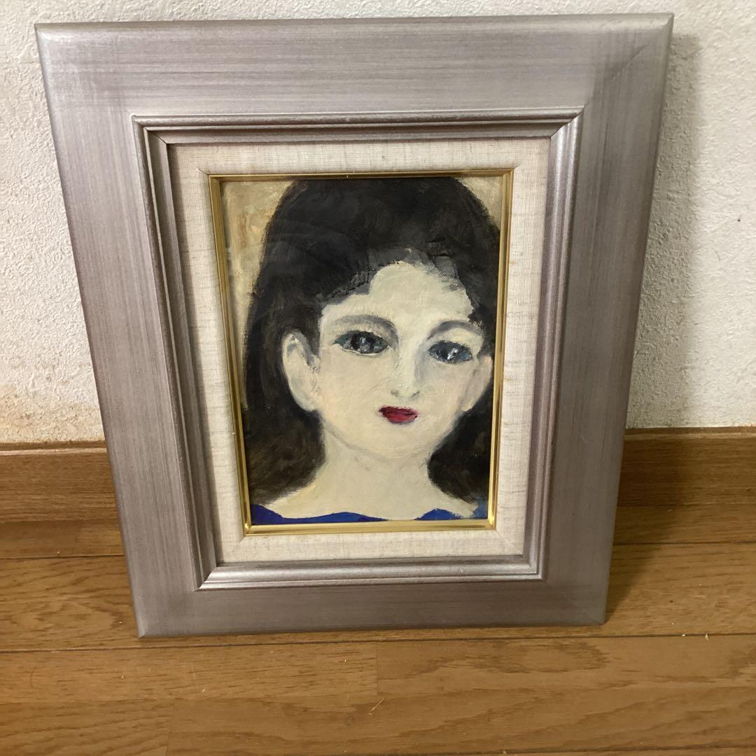 油彩画　　　作者不詳　　《　婦人像　》　　木枠額装　　肉筆画