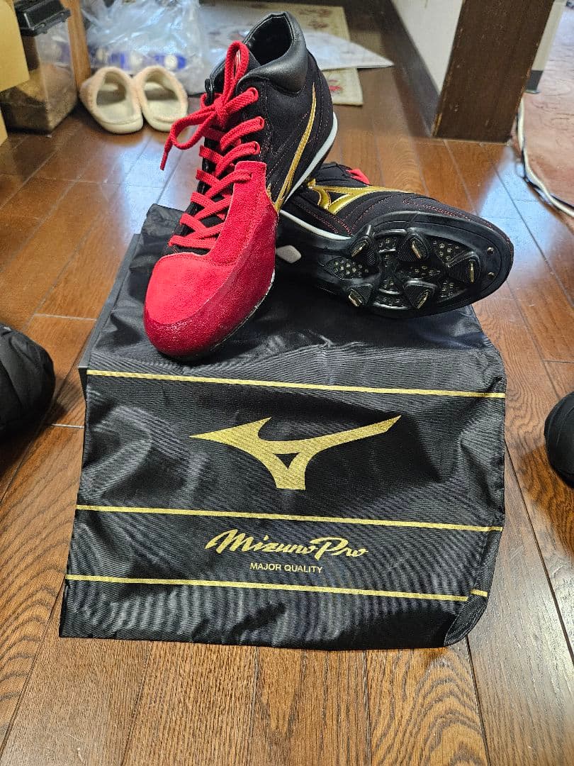 (新品)ミズノプロオーダースパイク25.0cm黒×金
